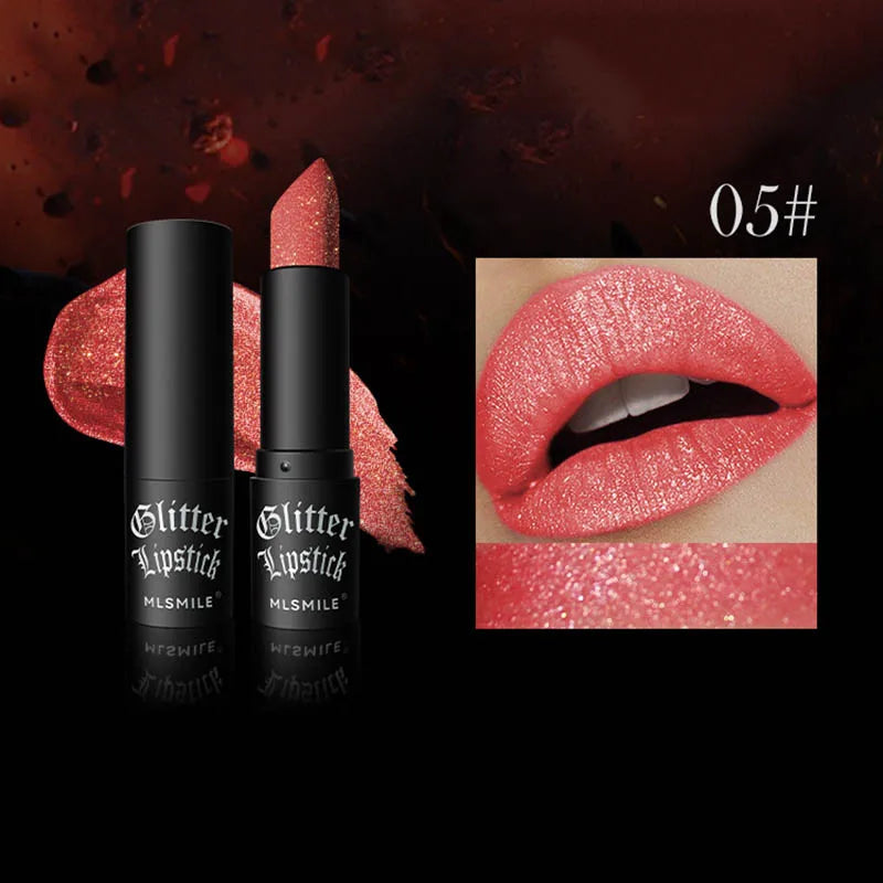 Rouge à lèvres à paillettes, 6 couleurs, imperméable, longue durée, diamant nacré, métallique, noir, maquillage pour femmes, cosmétique