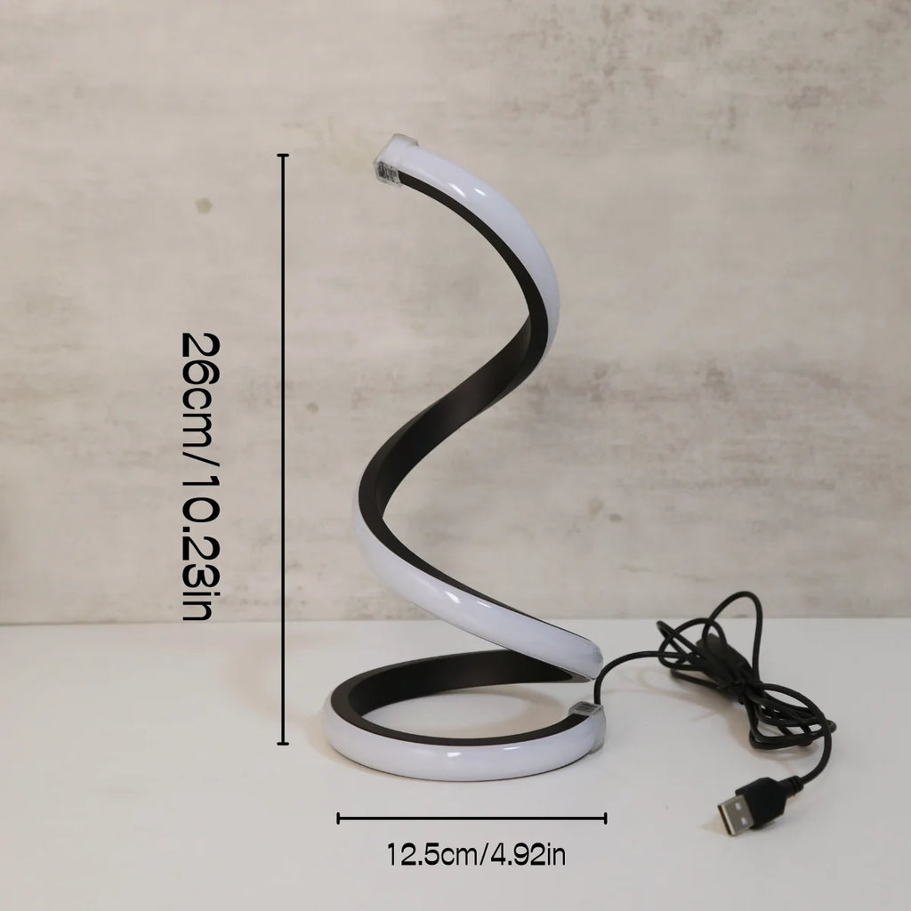 Modern Spiral LED Desk Lamp – 3 Color Dimmable USB Table Light for Bedroom & Office