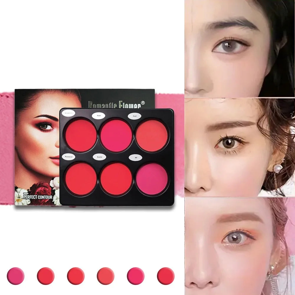 Palette de blush 6 couleurs — Tons naturels, finition mate, légère et respirante, adaptée pour joues et yeux