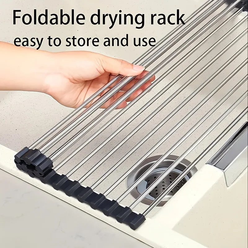 Foldable Roll-Up Dish Drying Rack – Kitchen Sink Organizer & Dish Drainer