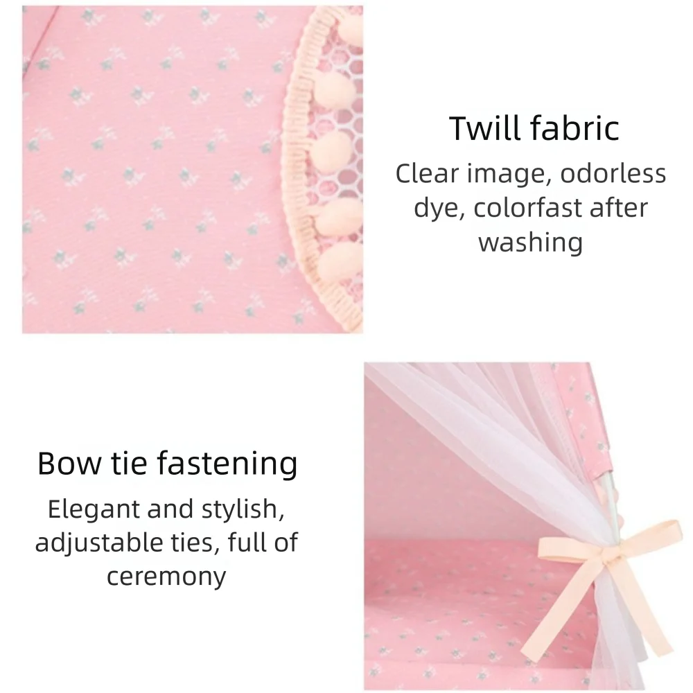 Foldable Princess Pet Bed – Floral Cat & Dog Tent House with Removable Cushion