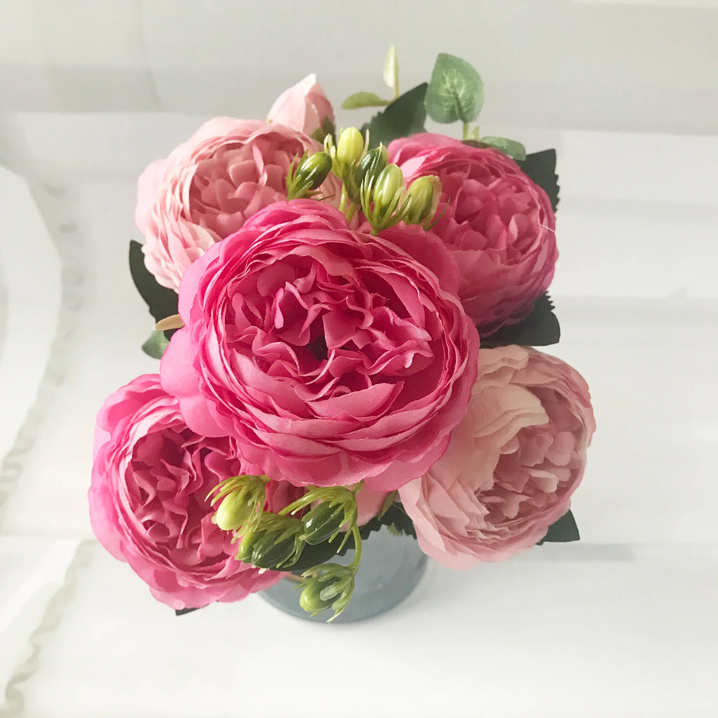 30CM Silk Peony Bouquet – Artificial Pink Flowers for Home & Wedding Décor
