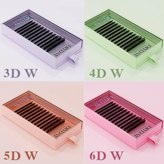 Extensions de cils en forme de W – Cils Bloom prémontés 3D, 4D, 5D, 6D, 7D, 8D, naturels et doux – Éventails d’extensions de cils