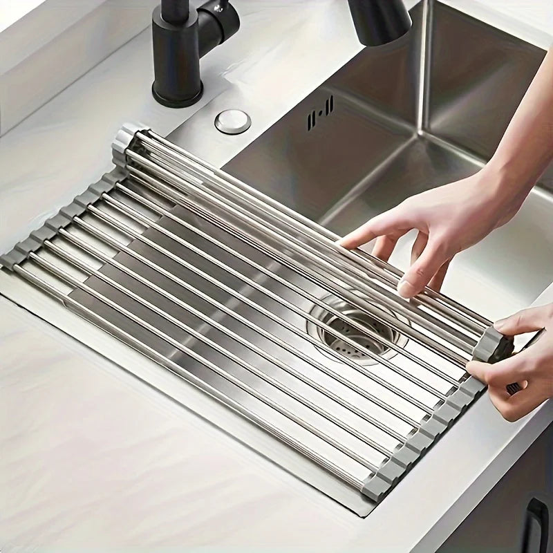 Foldable Roll-Up Dish Drying Rack – Kitchen Sink Organizer & Dish Drainer