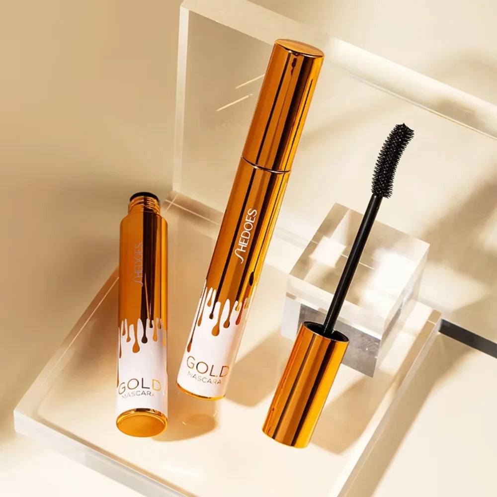 Mascara épais et recourbant noir et or waterproof anti-bavure longue tenue brosse fine