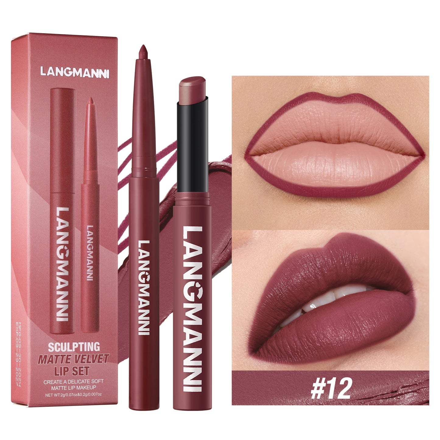 Set intégré rouge à lèvres + crayon contour waterproof – Tenue durable, sans bavure et sans transfert | Couleur longue durée | Facile à appliquer pour un maquillage lèvres parfait