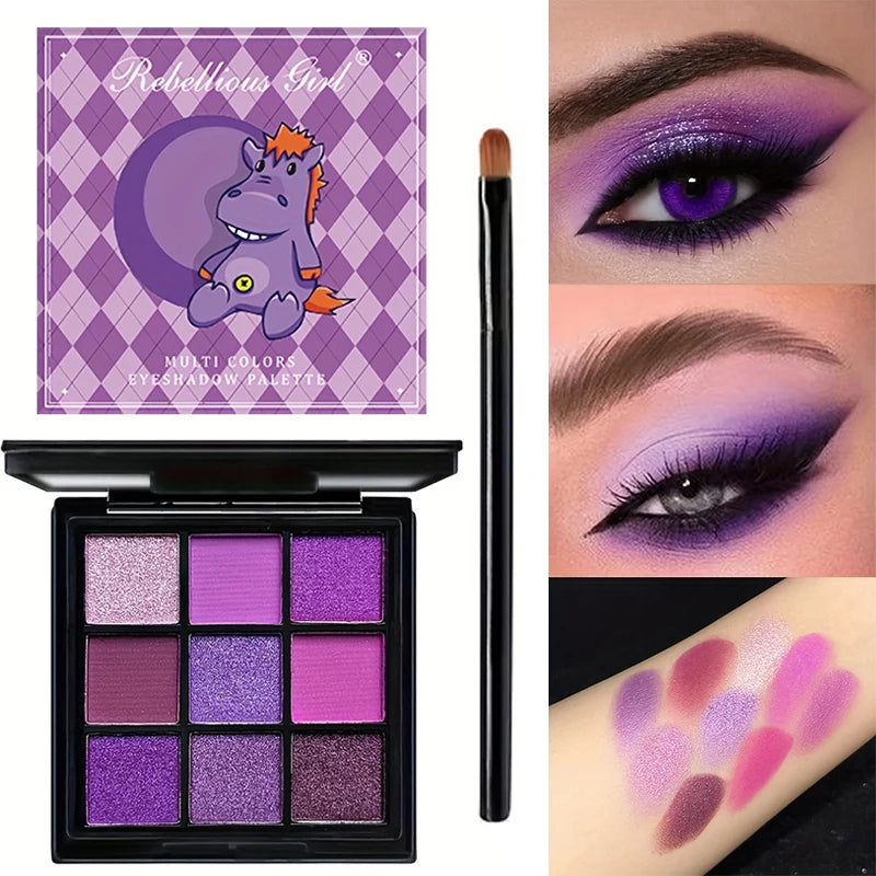 Palette fards à paupières 9 couleurs pailleté perlé mat longue tenue pour femme