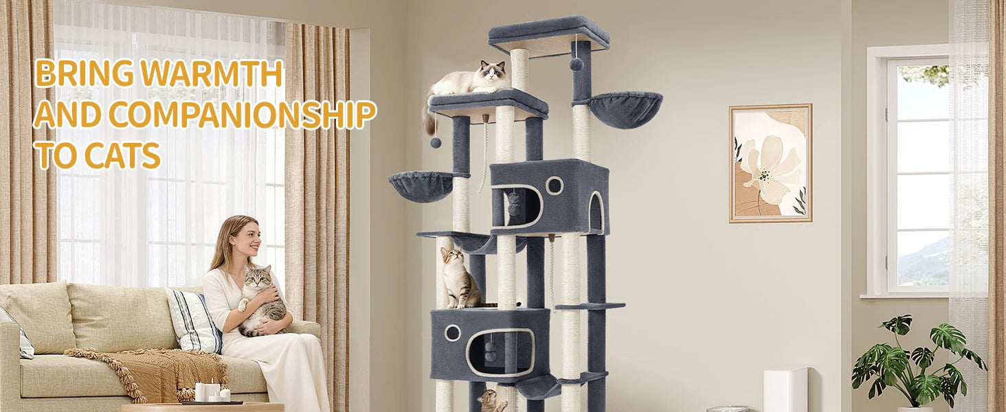 213 cm Extra-Large Cat Tree – Multi-Level Cat Tower with Caves & Platforms