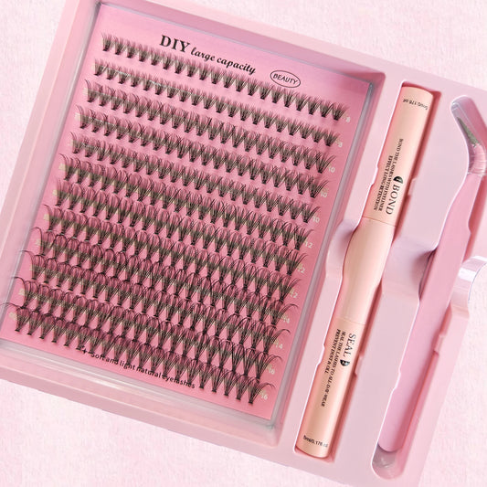 Kit DIY de grappes de cils – Ensemble complet, 8-16 mm, mixte, avec colle, scellant et pince – Extensions de cils individuels pour maquillage et application personnelle