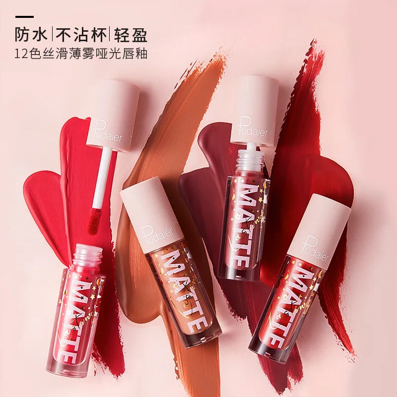 Set 12 rouges à lèvres liquides nude et rouge mat non-collant waterproof longue tenue maquillage femmes