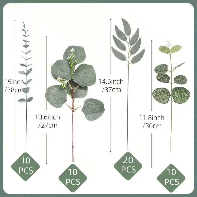 50PCS Artificial Eucalyptus Stems – Mixed Greenery Bouquet for DIY Décor