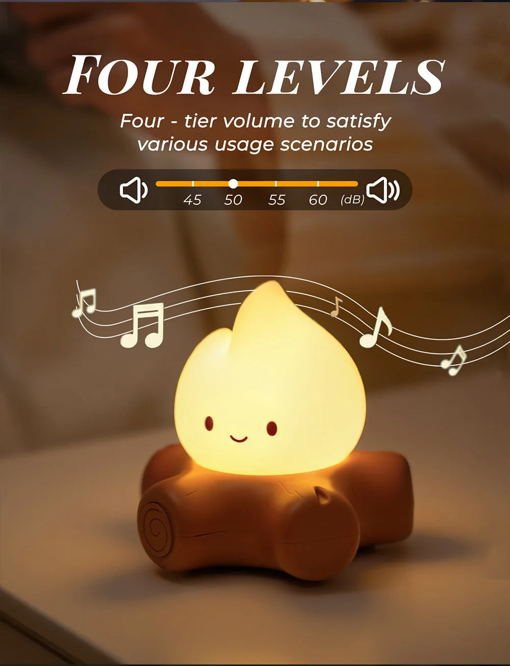 Campfire Night Light with White Noise – Cozy LED Atmosphere Lamp for Kids & Bedroom Decor