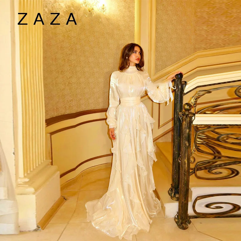 Robe Maxi Femme Brillante – Volants, Coupe A Slim, Manches Longues, Lacets, Élégante pour Soirées et Club, Robe d’Été Luxe