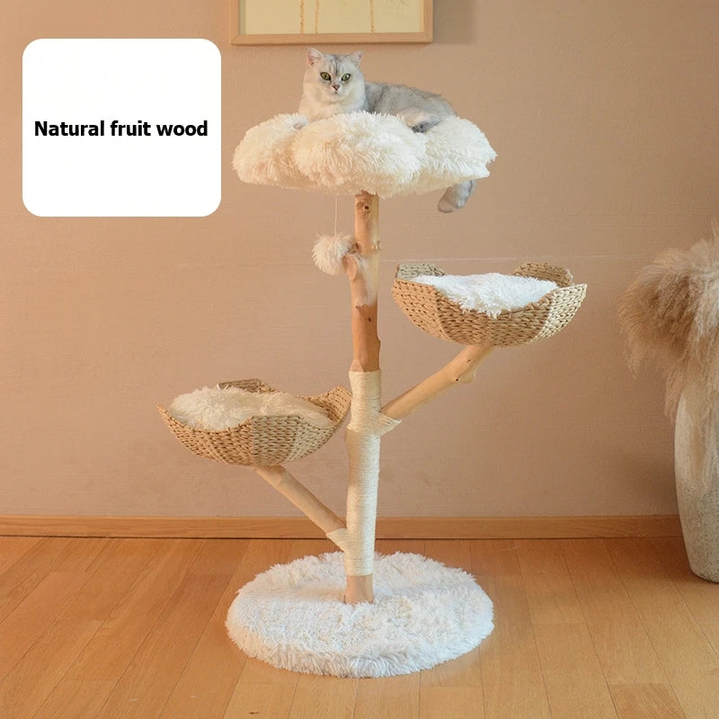 110 cm Modern Wooden Cat Tree – Climbing Tower with Scratching Post & Activity Center