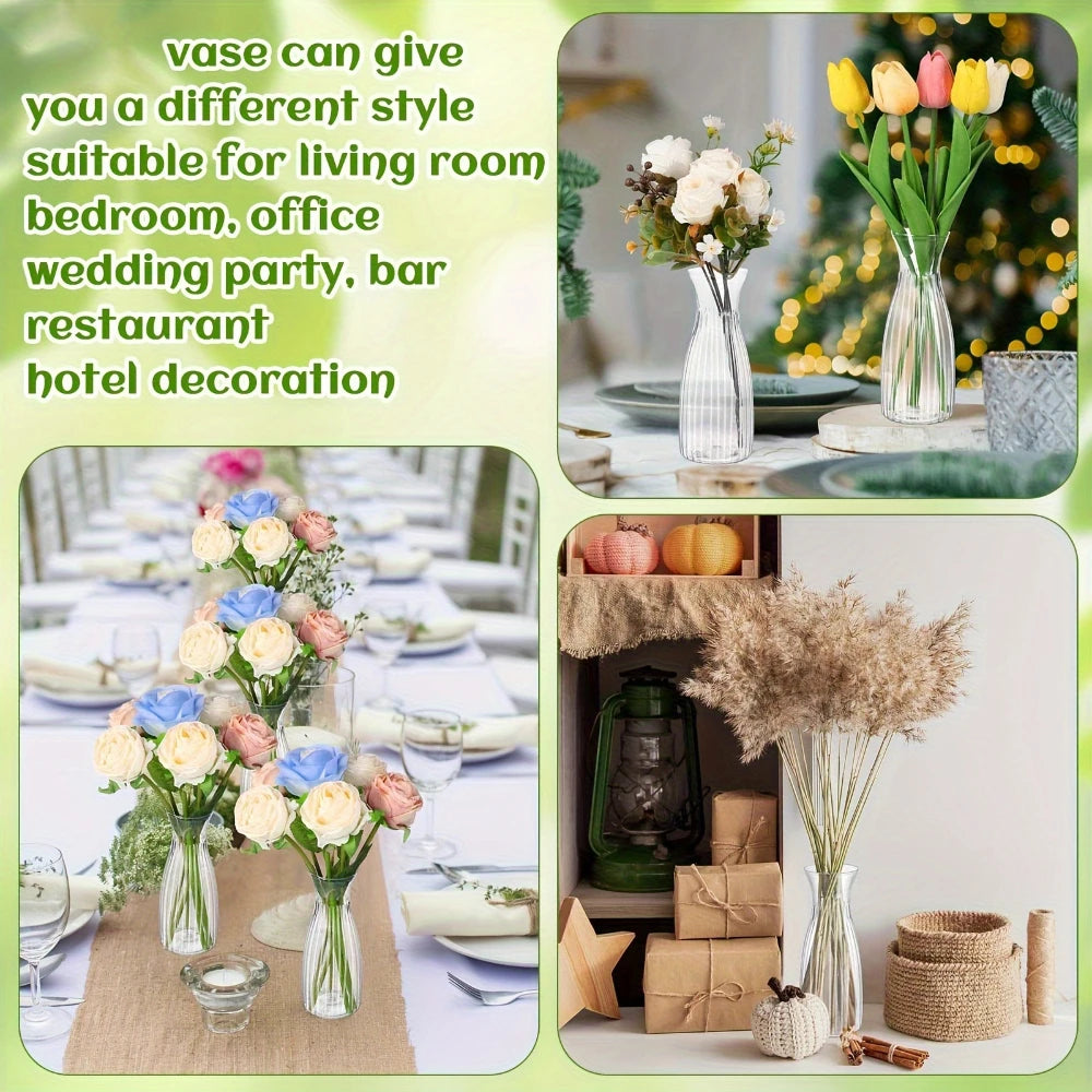 Clear Striped Decorative Vase – Modern Flower Vase for DIY Arrangements & Table Decor