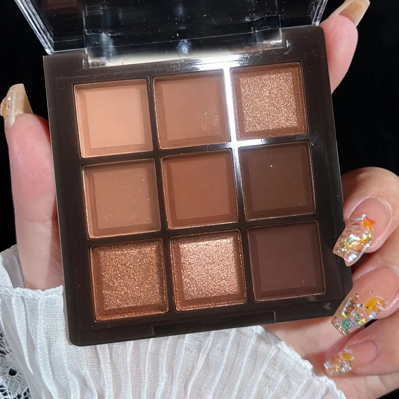 Palette de fard à barrage chocolat moka, finition pailletée nacrée, maquillage, 9 couleurs, 2024