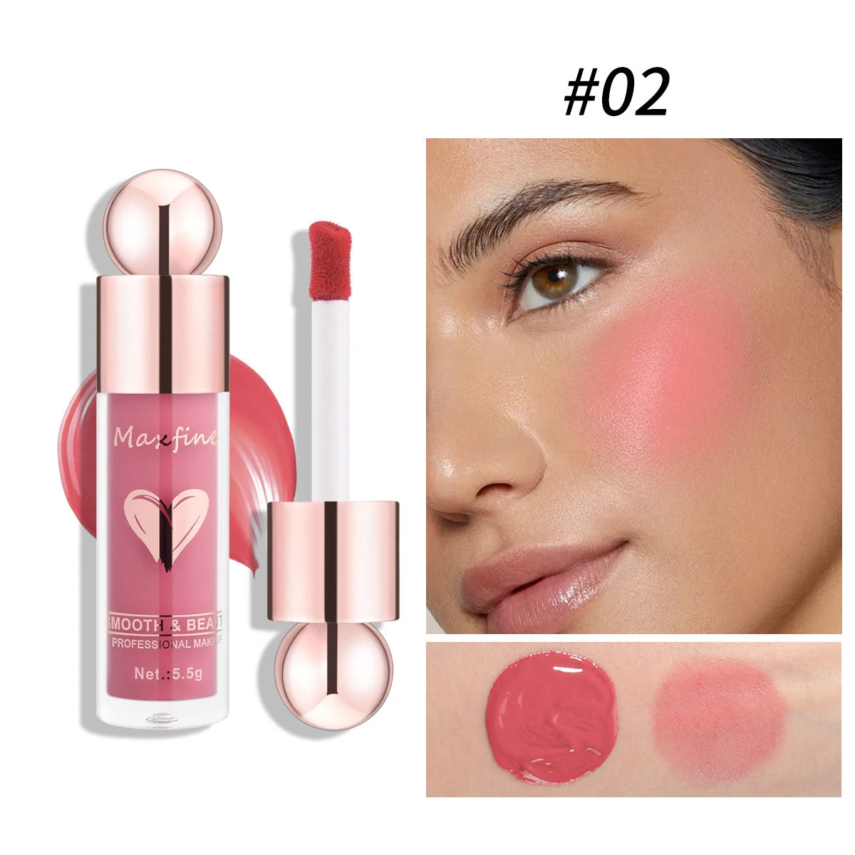Blush liquide lisse – Hydratant, longue tenue, facile à colorer – Léger et confortable, application facile, teint rosé naturel