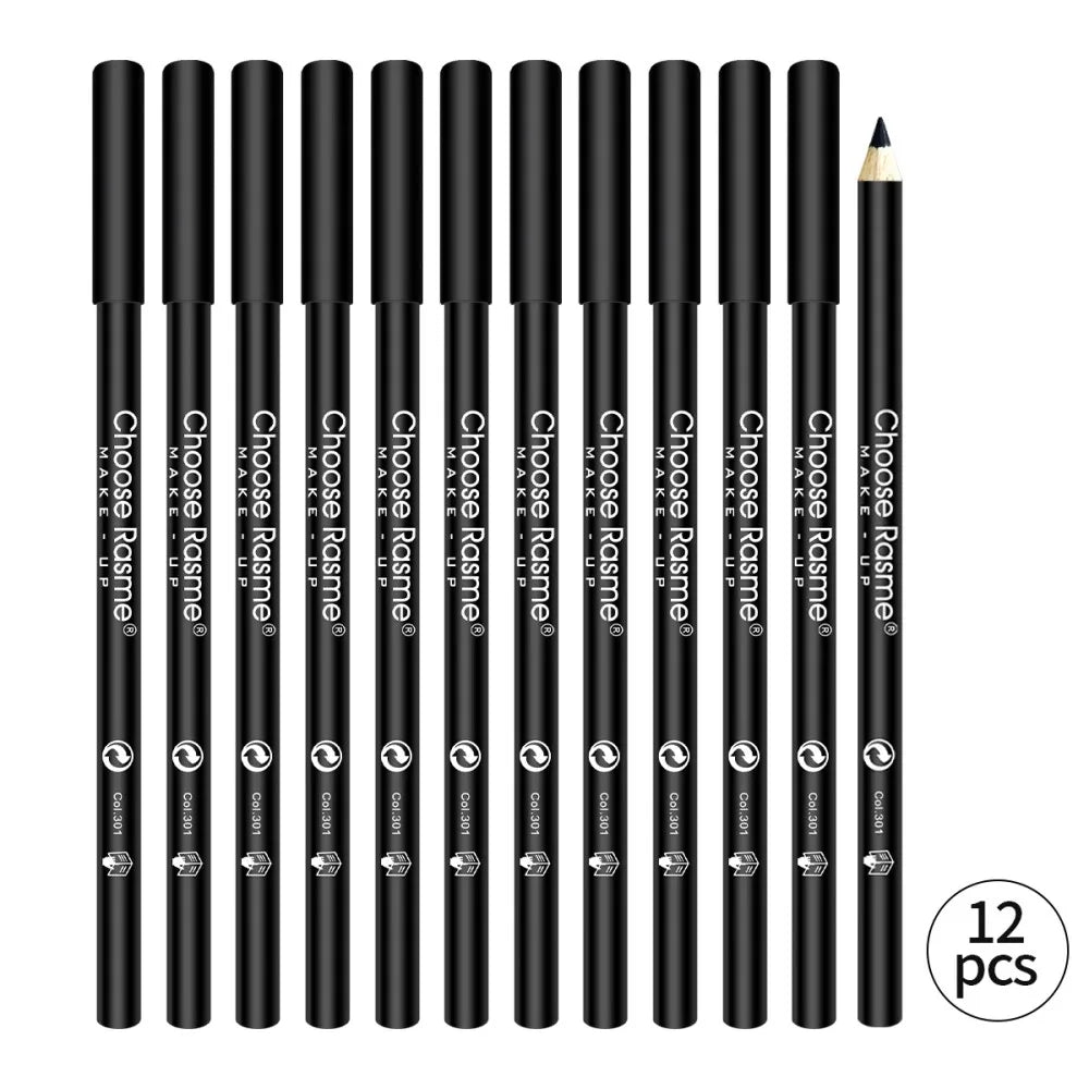 Crayons Eyeliner noirs imperméables, 12 pièces, maquillage pour les yeux, résistant aux taches, longue durée et adapté aux débutants ﻿