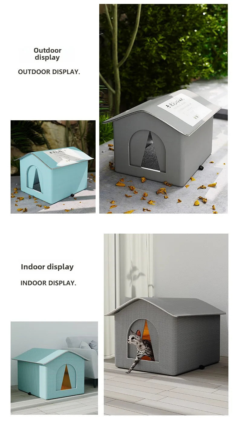 Waterproof Outdoor Pet House – Foldable Warm Shelter for Cats & Small Dogs