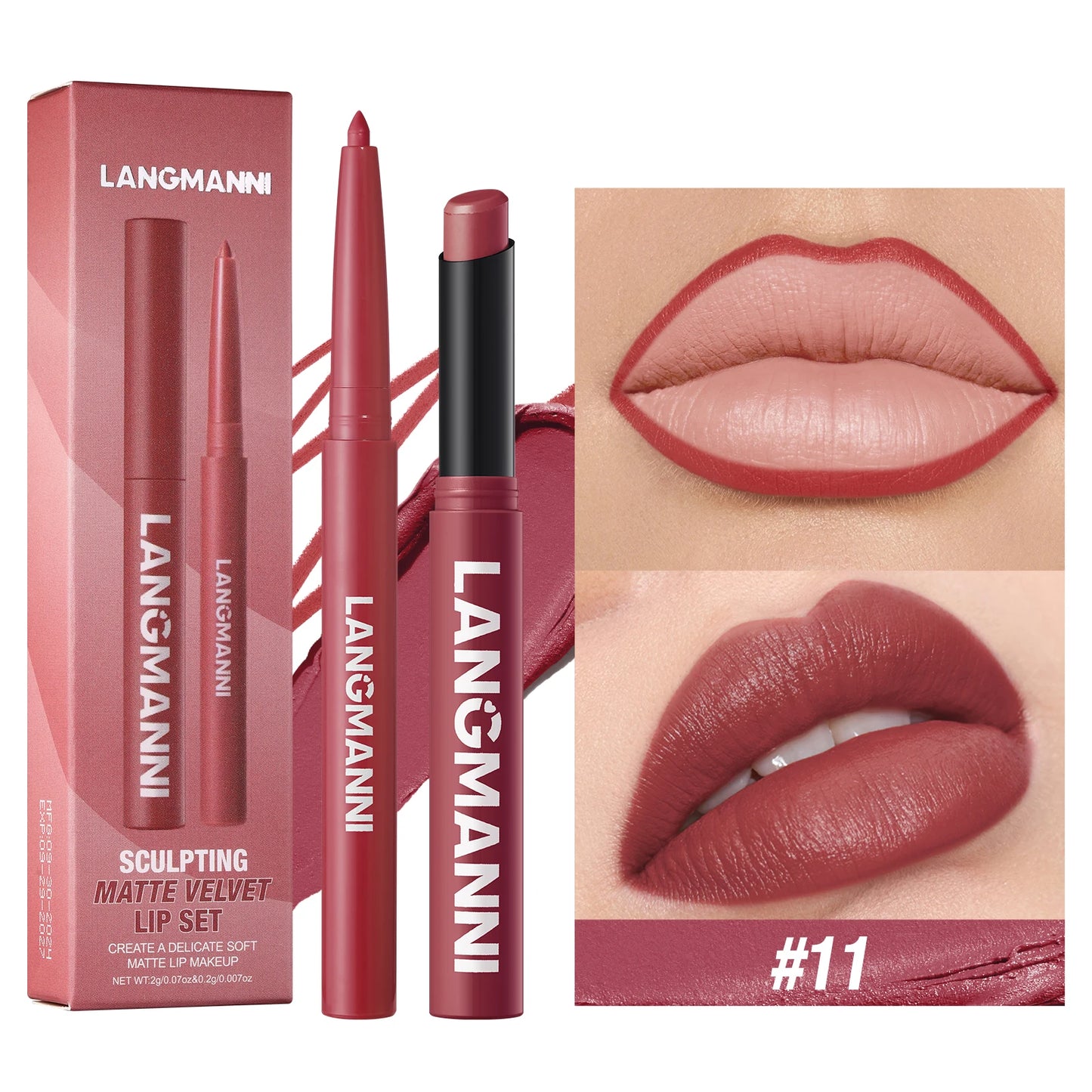 Set intégré rouge à lèvres + crayon contour waterproof – Tenue durable, sans bavure et sans transfert | Couleur longue durée | Facile à appliquer pour un maquillage lèvres parfait