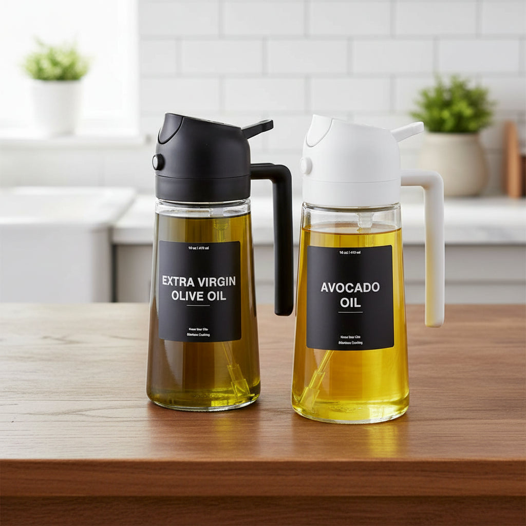 470ml 2-in-1 Oil Sprayer for Cooking – Olive Oil Dispenser & Spray Bottle with Thick Glass Design