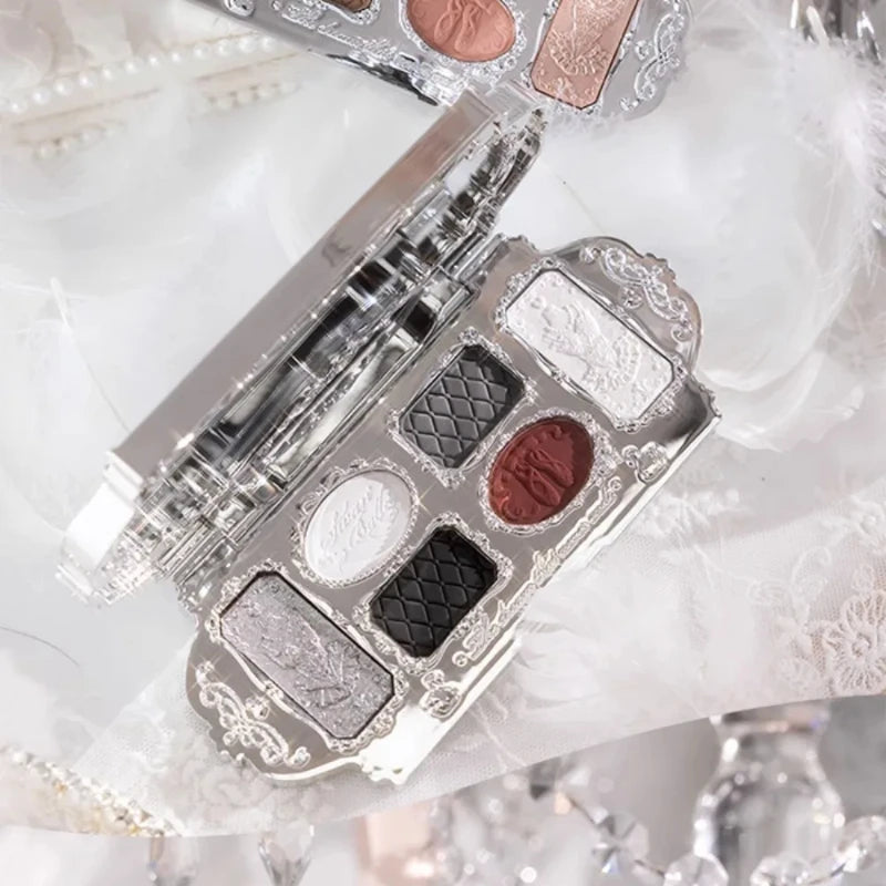 Palette fards à paupières 6 couleurs, mats et nacrés, paillettes fines, palette visage