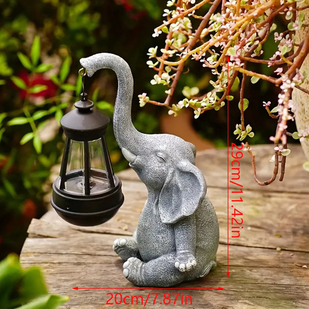 Solar Elephant Garden Statue – Resin Elephant with LED Lantern