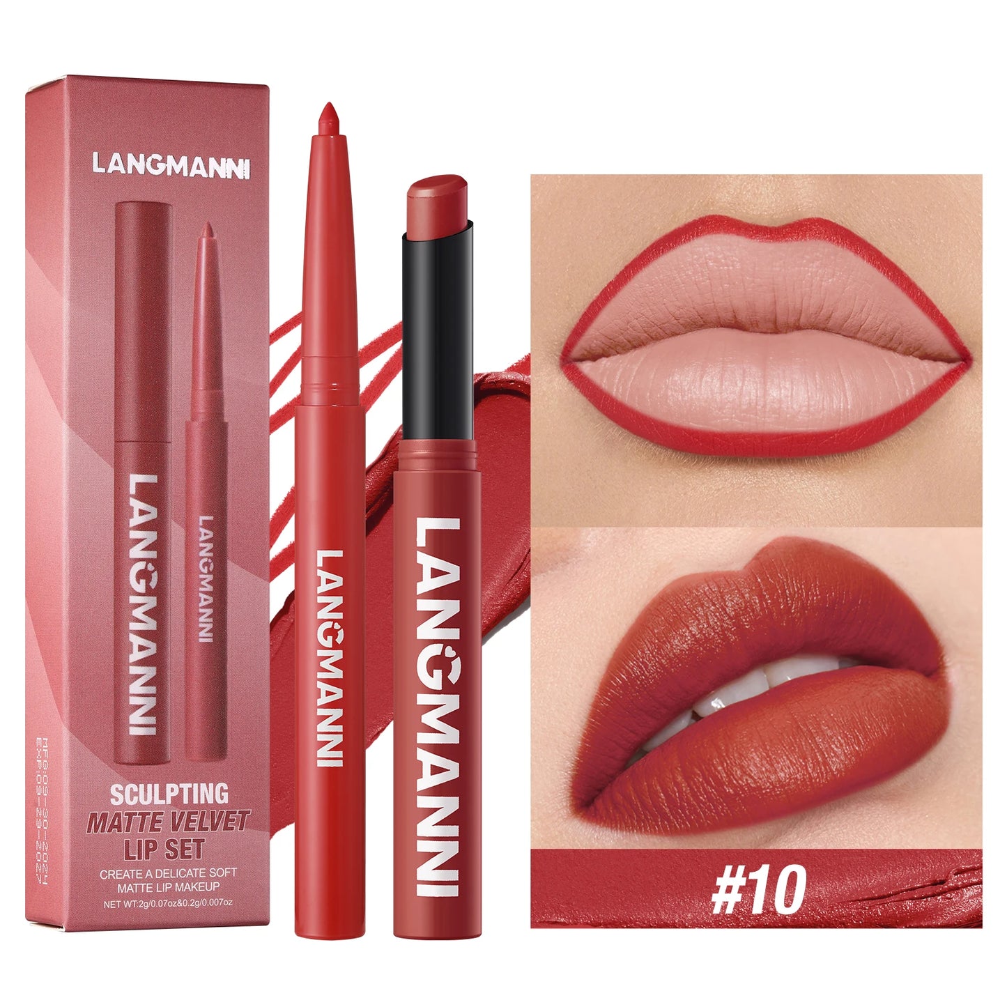 Set intégré rouge à lèvres + crayon contour waterproof – Tenue durable, sans bavure et sans transfert | Couleur longue durée | Facile à appliquer pour un maquillage lèvres parfait