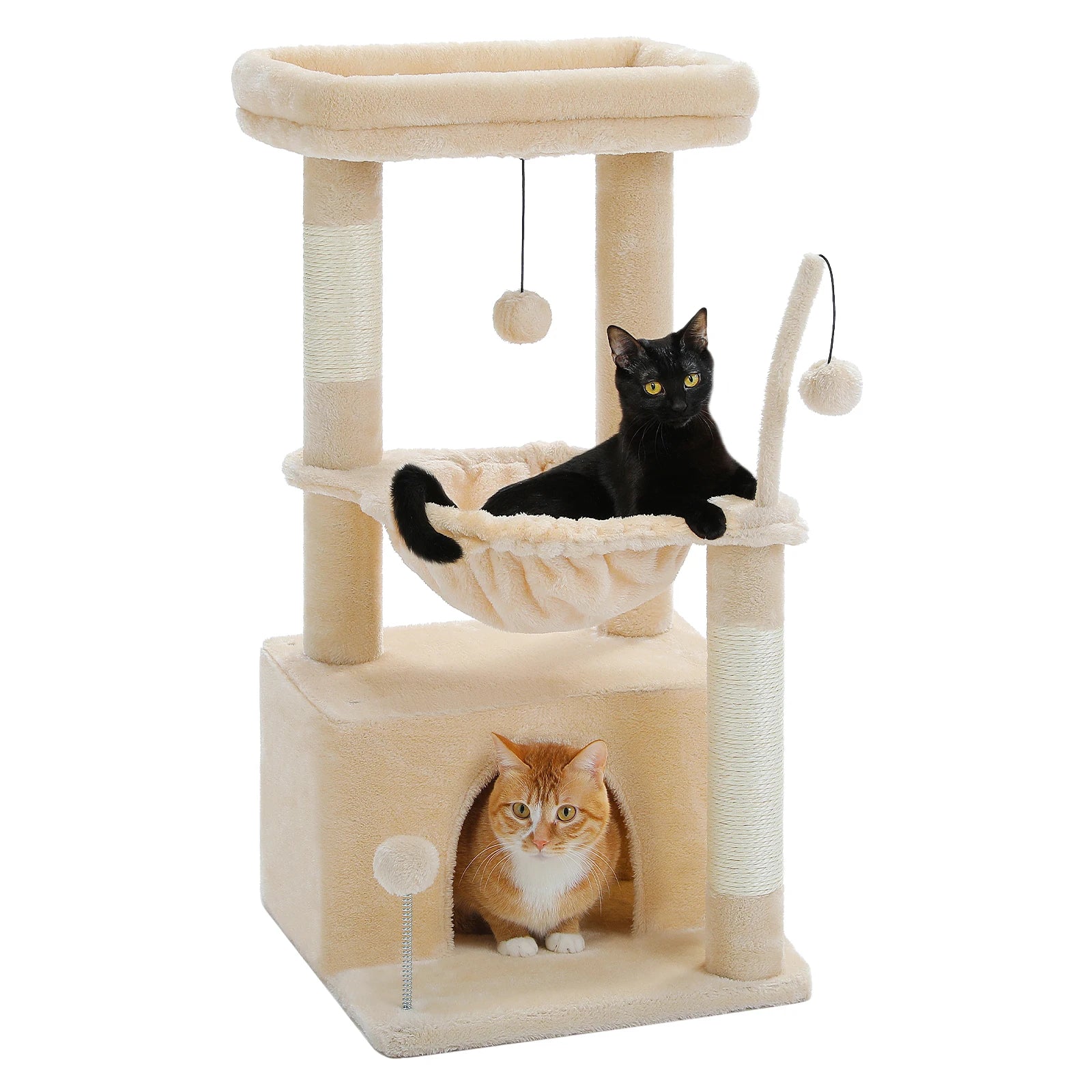 4-in-1 Cat Tree – Cat Condo, Hammock, Scratching Post & Top Perch