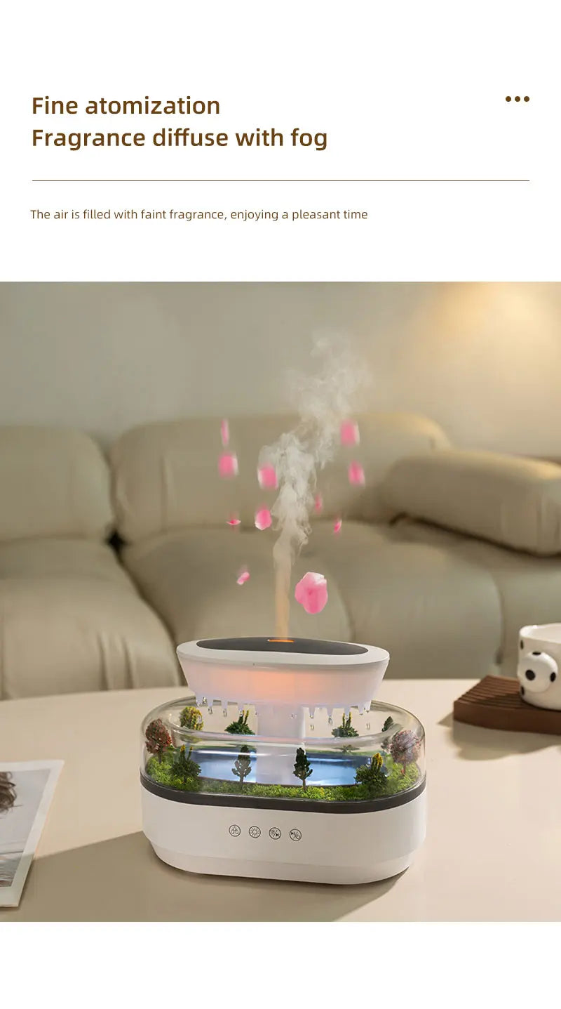 Raindrop Aroma Diffuser – Ultrasonic Humidifier with White Noise & Colorful LED Lights