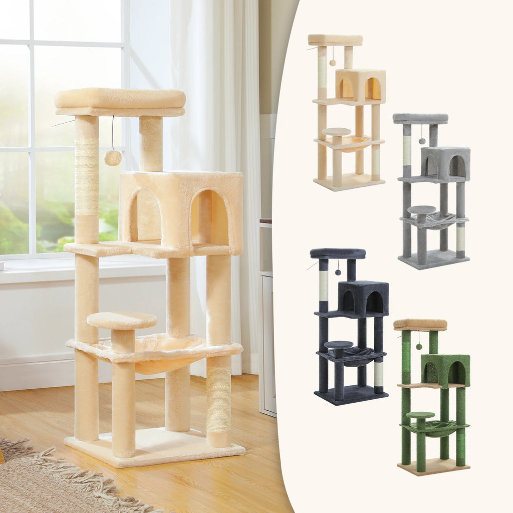 Multi-Level Cat Tree Tower – Cat Condo, Hammock & Scratching Activity Center