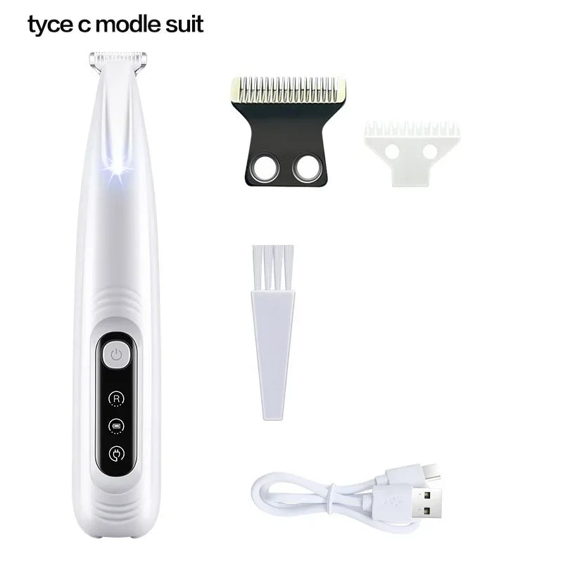 Waterproof Dog Paw Trimmer with LED Light – Rechargeable Pet Grooming Clipper