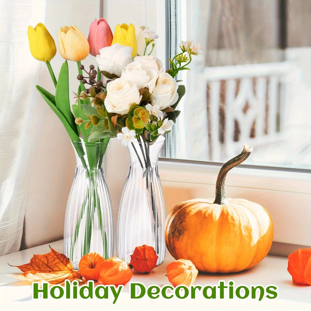 Clear Striped Decorative Vase – Modern Flower Vase for DIY Arrangements & Table Decor