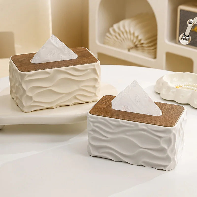 Nordic Wave Pattern Tissue Box – Modern Desktop Napkin Holder