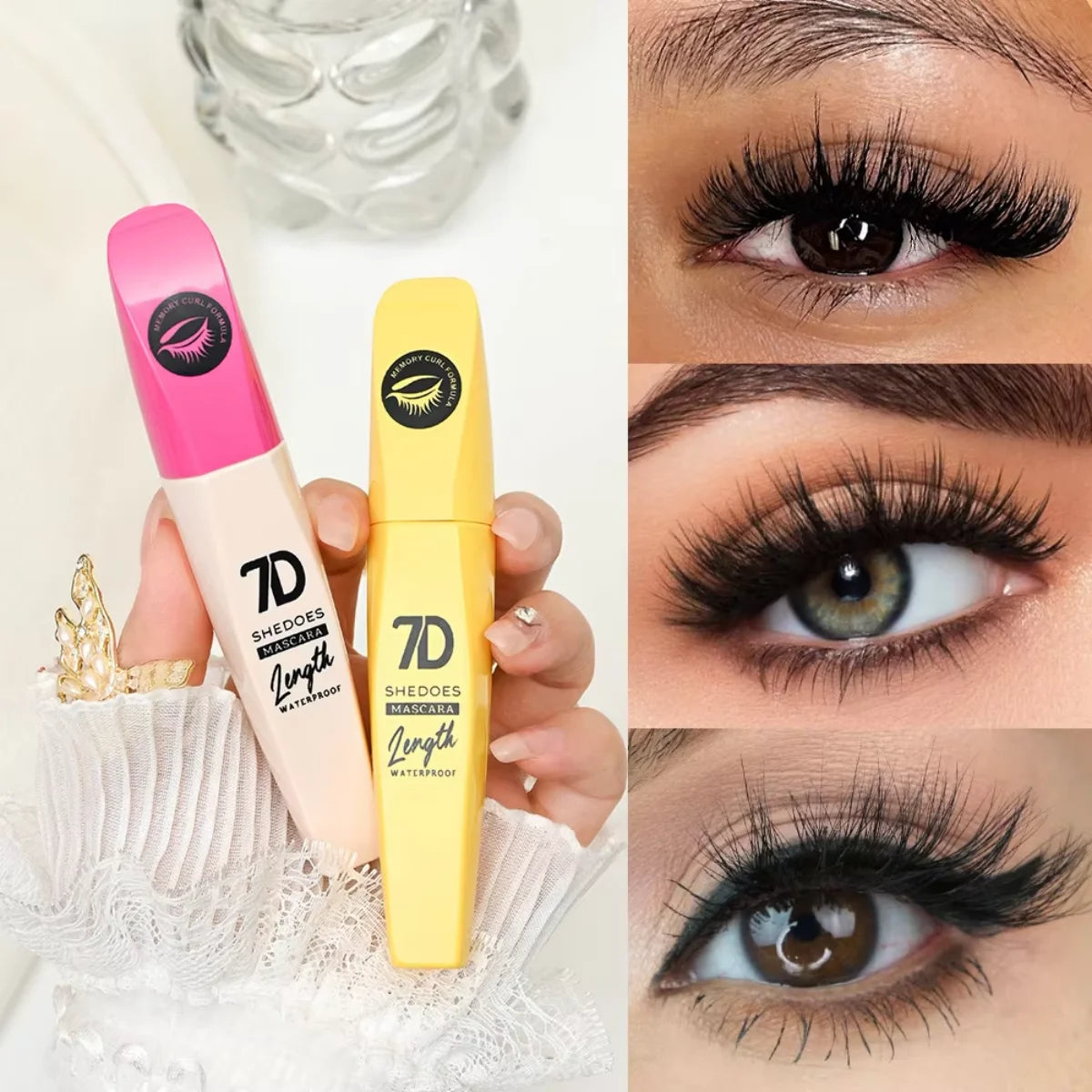 Mascara 7D noir soyeux longue tenue recourbant waterproof 1, 2 ou 3 pièces