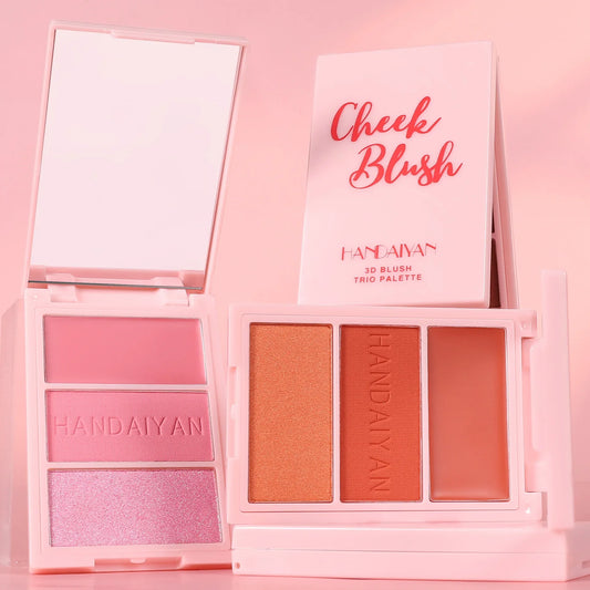Palette Blush Trois Couleurs Tout-en-Un — Multifonctionnelle, Haute Brillance, Ombre à Paupières et Contouring, Fini Mat