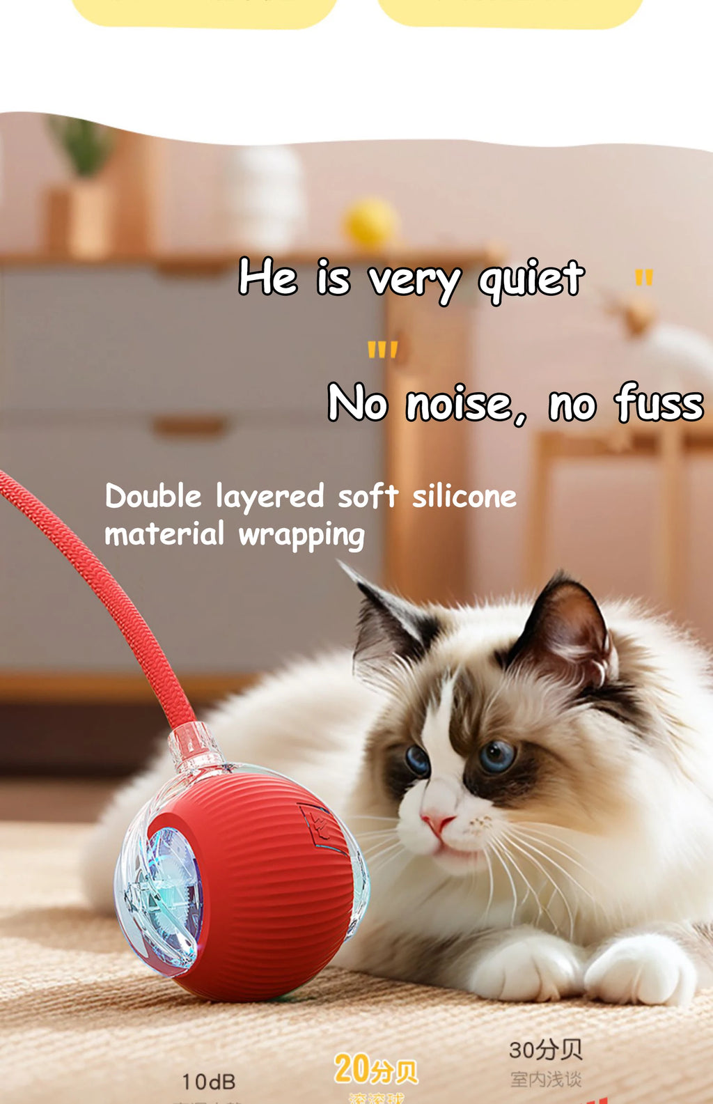 Automatic Interactive Rolling Ball with Faux Tail – Rechargeable Smart Cat & Dog Toy