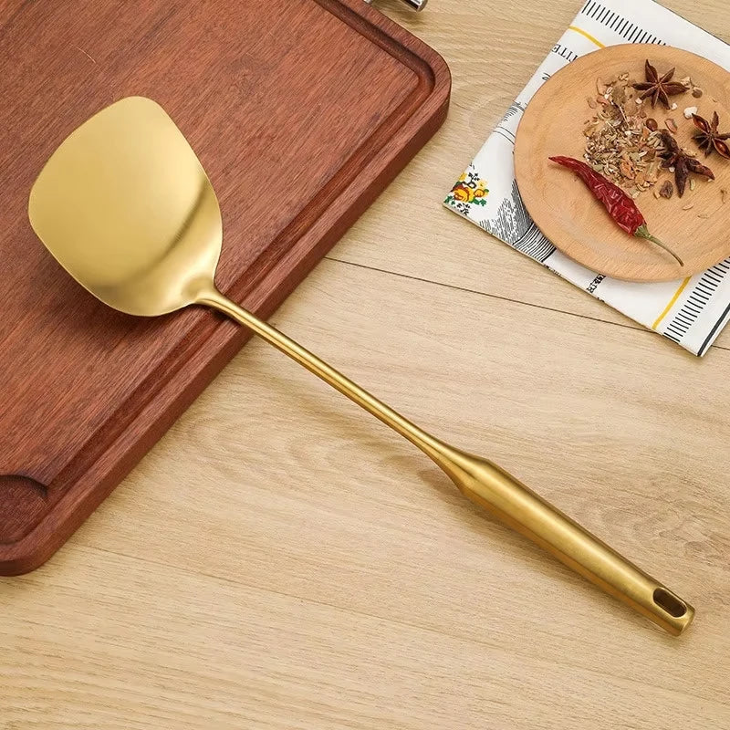Gold Stainless Steel Soup Spoon Set (1–7 PCS) – Multifunction Noodle, Rice & Hot Pot Serving Spoon