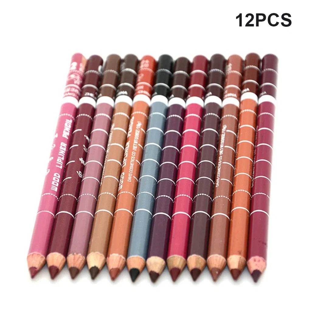 Coffret maquillage 12 couleurs — Crayons à lèvres waterproof et longue tenue | Rouge à lèvres et contour lèvres professionnels | Stylo maquillage précis pour femmes