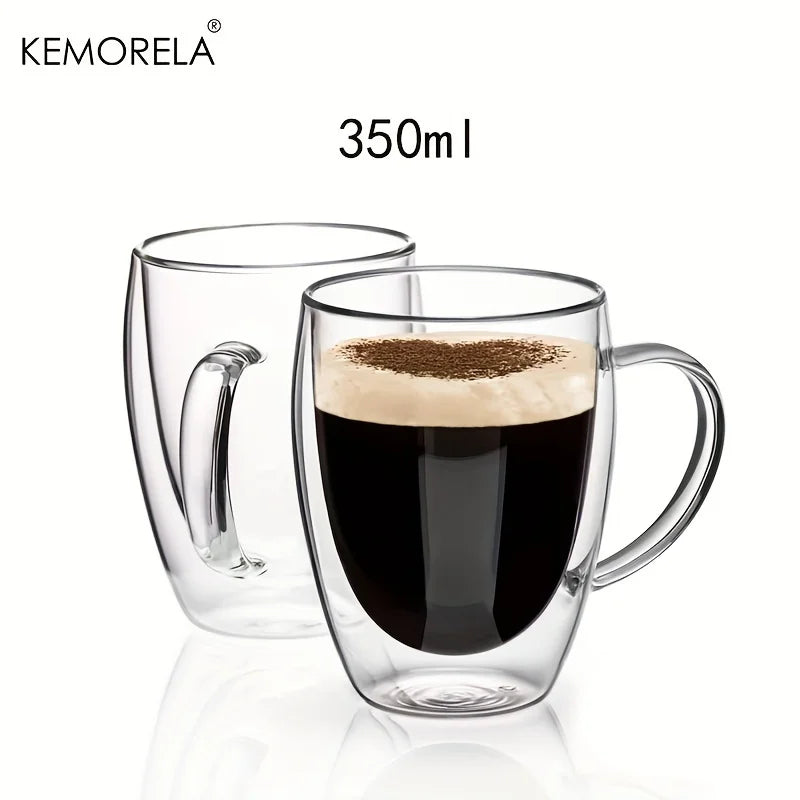 Double Wall Glass Coffee Mug with Handle – 350ml Insulated Cappuccino, Tea & Latte Cup (2/4/6 PCS)