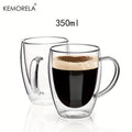 Double Wall Glass Coffee Mug with Handle – 350ml Insulated Cappuccino, Tea & Latte Cup (2/4/6 PCS)