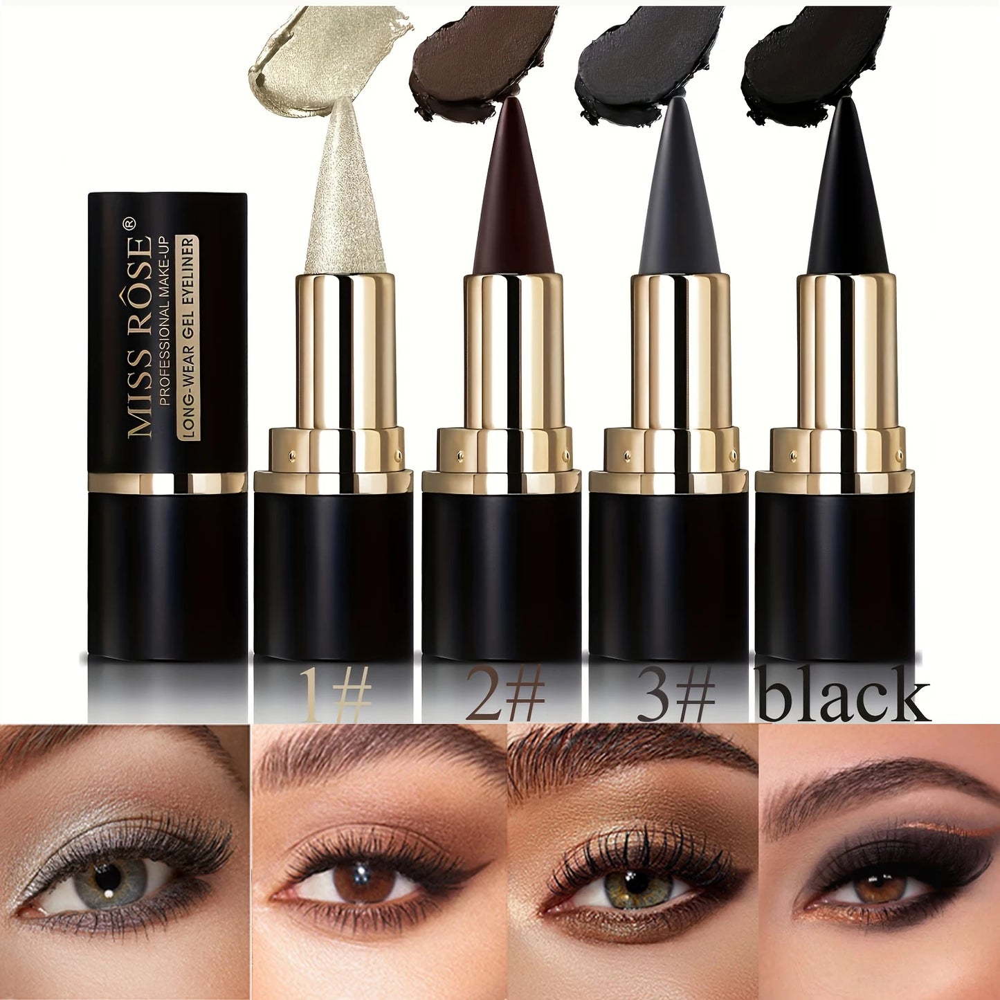 Set 2 pcs eyeliner gel – texture crémeuse, facile à appliquer, résistant à la sueur, haute pigmentation, accessoires maquillage quotidien pour femmes