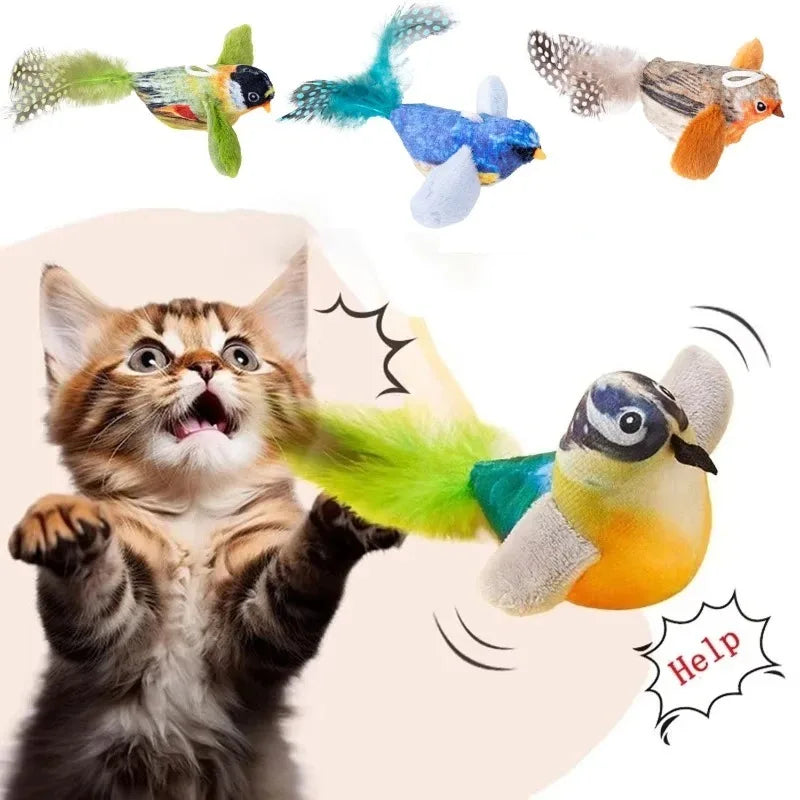 Interactive Chirping Bird Cat Toy with Elastic Rope