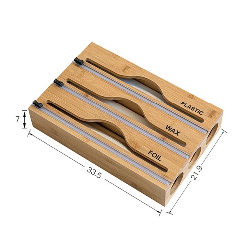 Bamboo Wall Mounted Kitchen Organizer – Cling Film & Foil Cutter Storage Box
