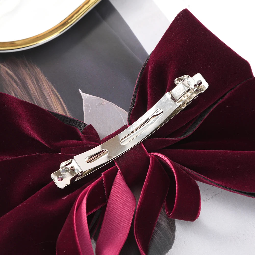 « Barrettes Femme – Nœud Velours, Noir & Rouge »