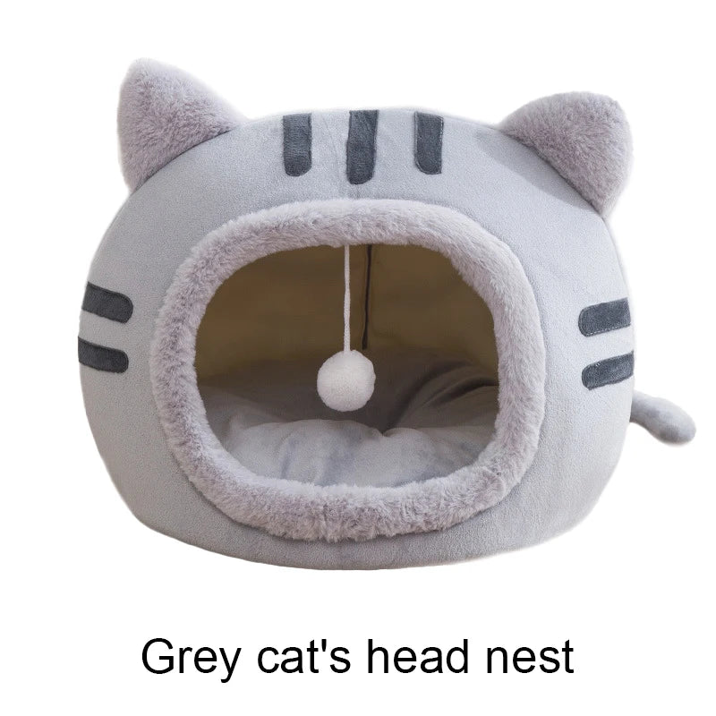 Plush Cat Cave Bed – Warm Foldable Pet House with Non-Slip Base