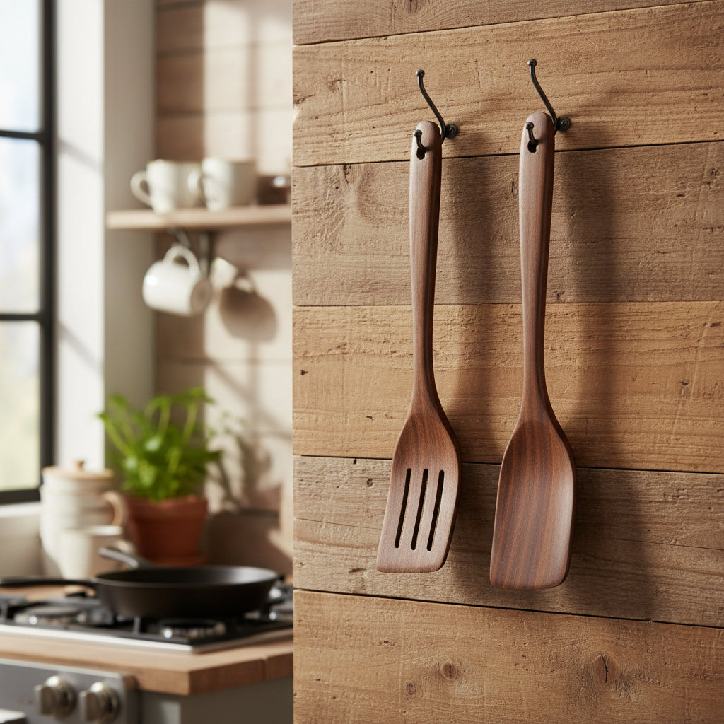 Wooden Cooking Spatula Set (1 or 2 PCS) – Natural Non-Scratch Kitchen Utensils for Baking, Stirring & Flipping
