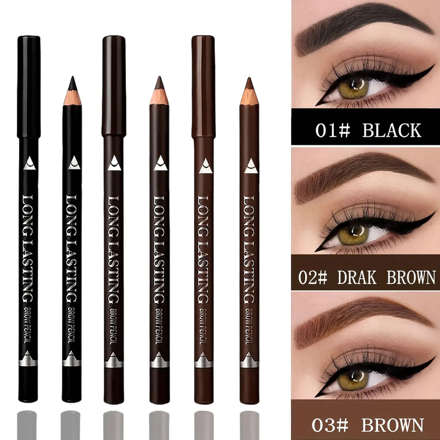 Crayon 2 en 1 à Manche en Bois – Eyeliner et Sourcils Étanche, Résistant à la Transpiration, Convient à Tous Types de Peau, Outil Cosmétique Polyvalent