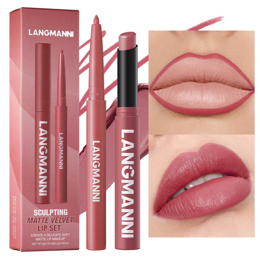 Set intégré rouge à lèvres + crayon contour waterproof – Tenue durable, sans bavure et sans transfert | Couleur longue durée | Facile à appliquer pour un maquillage lèvres parfait