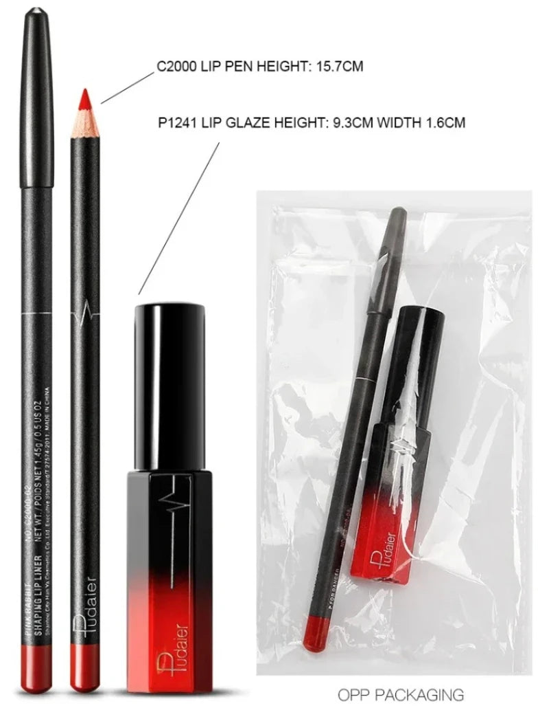 Set 2-en-1 rouge à lèvres mat velours – Crayon contour intégré | Tenue longue durée et waterproof | Gloss liquide et crayon pour un maquillage lèvres précis et élégant